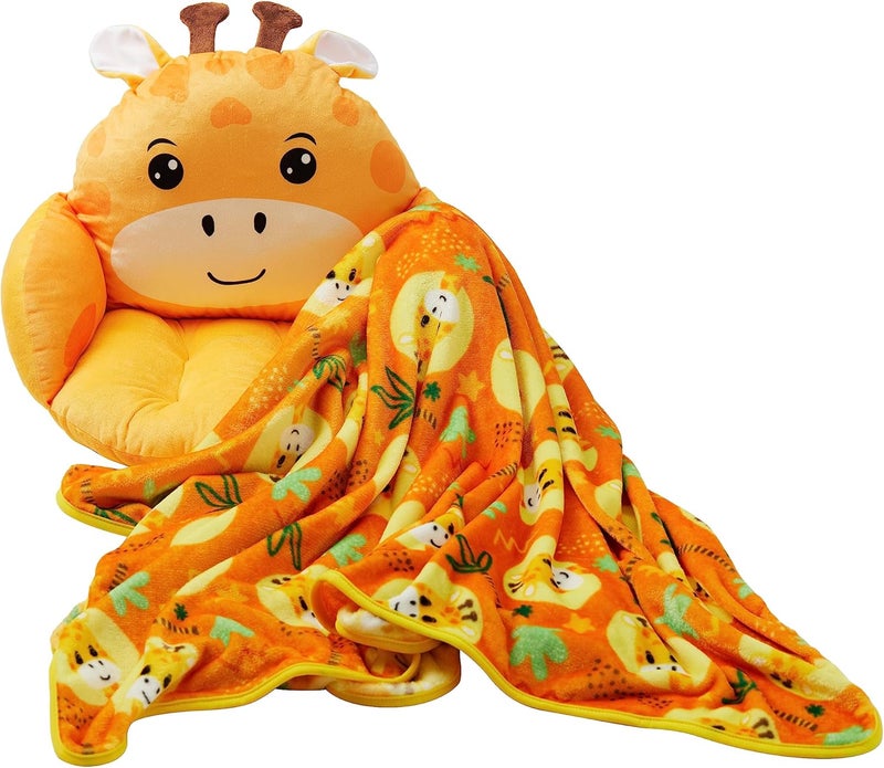 Unicorns & Robots Boys Giraffe Kids Lounge Pillow with Blanket, Plush Animal Cozy Cushion, Playroom Cozy Cushion & Giraffe Room Decor, Ages 3+ - Image 1